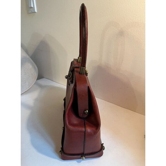 VIntage Etienne Aigner Leather Frame Bag Studded Red Cognac 1960s - Picture 6 of 12